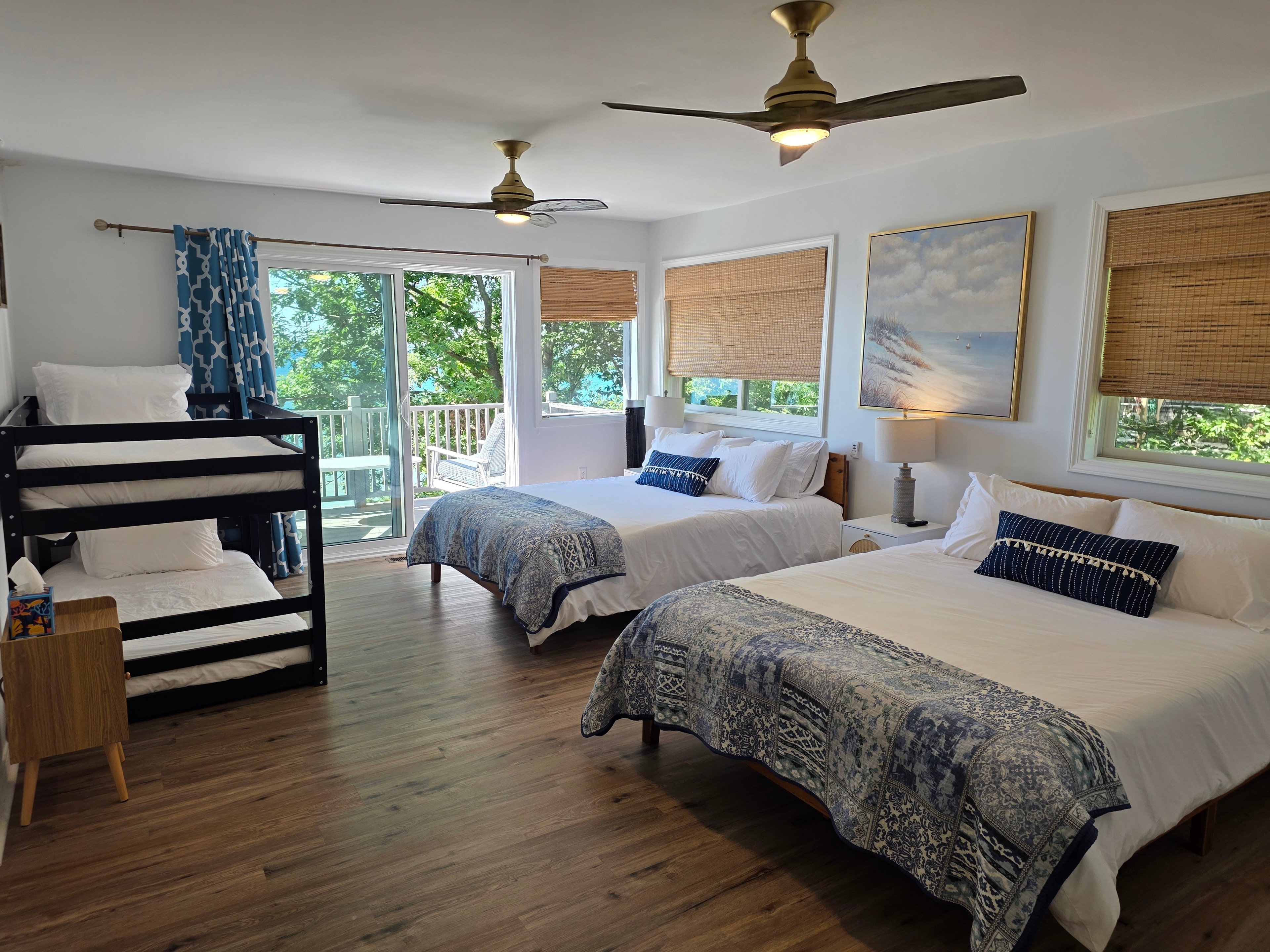 Spacious bedroom with multiple beds