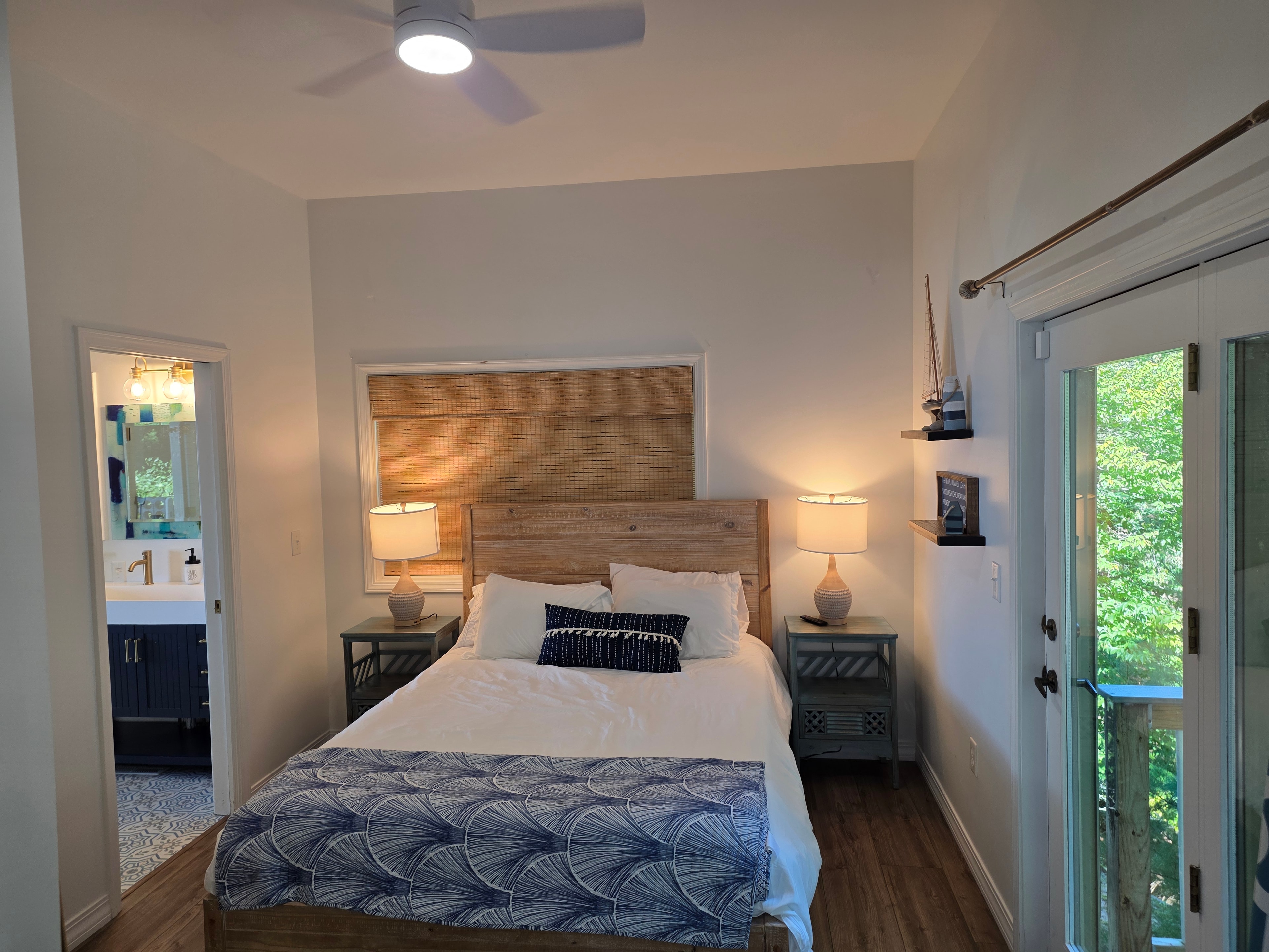 Bedroom with wood headboard